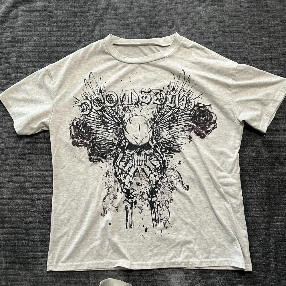 Y2K Doomsday Skull Wings Affliction Style Grunge Graphic T-Shirt Sz L